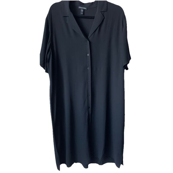 NEW Eileen Fisher Silk Georgette Crepe Notch Collar Dress in Black Size Medium - Picture 7 of 8
